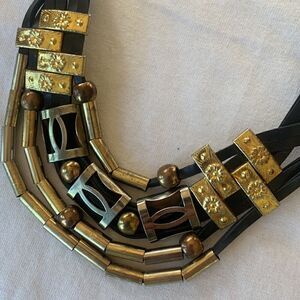 Neck Cuff Choker Vintage Leather Gold & Silver Costume Jewelry